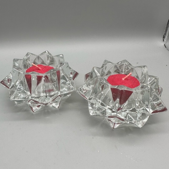 Indian Glass Co Crystal diamond point clear glass tealight candleholders - Picture 1 of 5